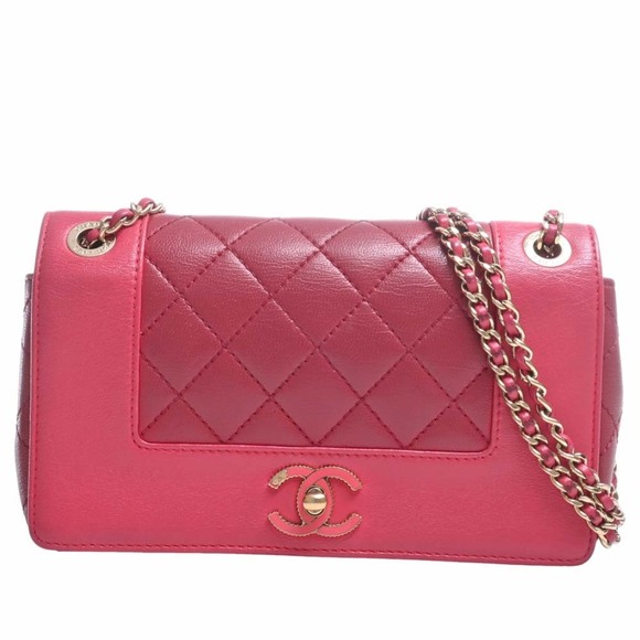 CHANEL Handbags - CHANEL Leather Matelasse Coco Mark Chain Shoulder Bag Pink Red Ladies